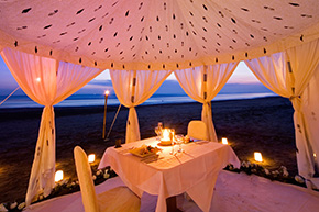 Picture of a table set at the beach