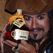 Pirate showing a bottle of liquor